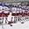 PLYMOUTH, MICHIGAN - MARCH 31: Team Russia stand at attention during the playing of their national anthem after a 2-1 win over team Finland during preliminary round action at the 2017 IIHF Ice Hockey Women's World Championship. (Photo by Minas Panagiotakis/HHOF-IIHF Images)